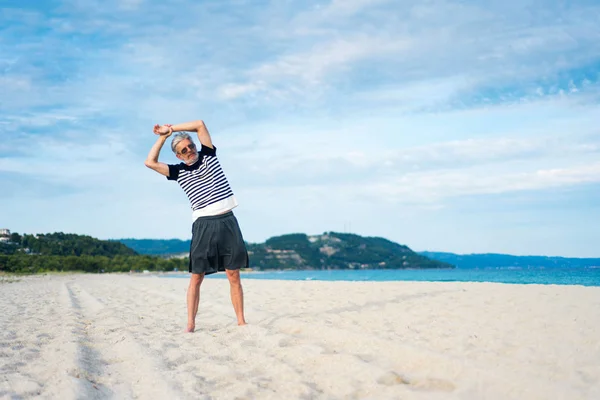 Senior Man Exercising Beach Healthy Lifestyle — Stock Photo, Image