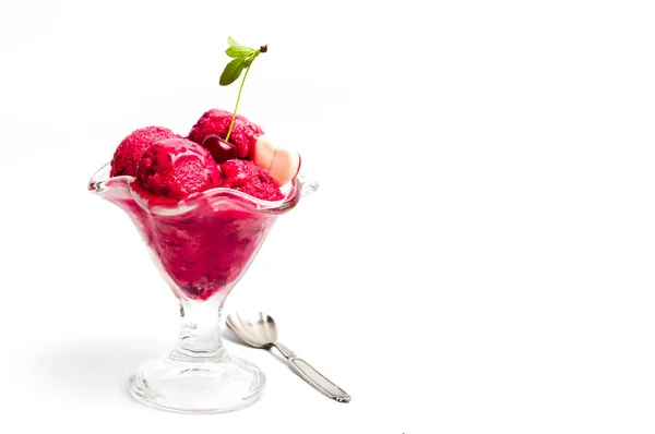 Cherry Ice Cream Scoops Cup White — Stock Photo, Image