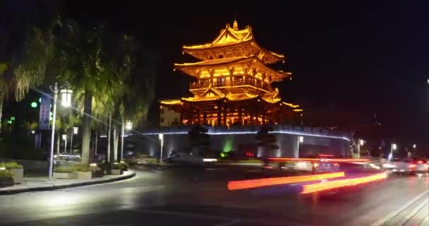 Busy Downtown Guilin China Night Timelapse Video — Stock Video