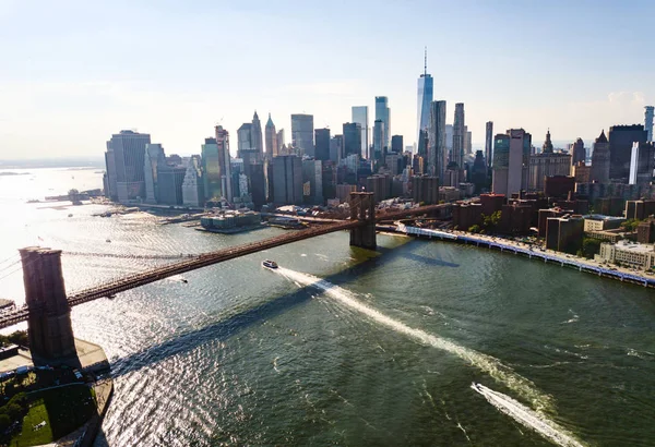 Manhattan Bridge New York City Centrum Luchtfoto — Stockfoto