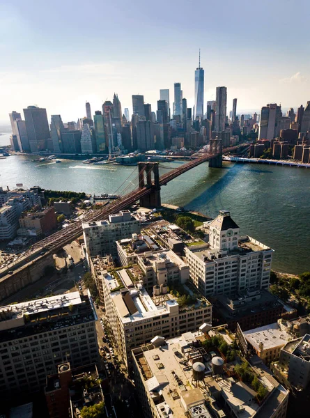 Manhattan Bridge New York City Centrum Luchtfoto — Stockfoto