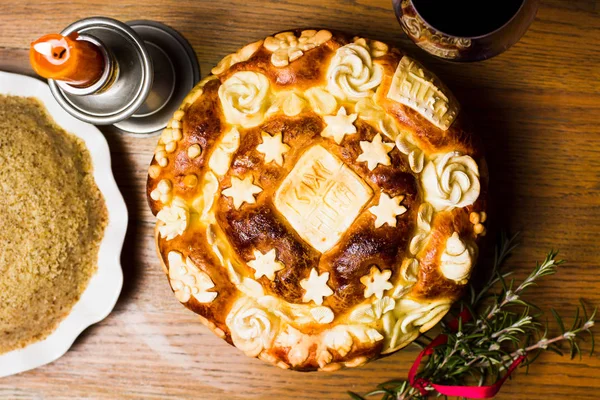 Serbisches Slawisches Brot Traditionellen Stil Gebacken Und Dekoriert — Stockfoto