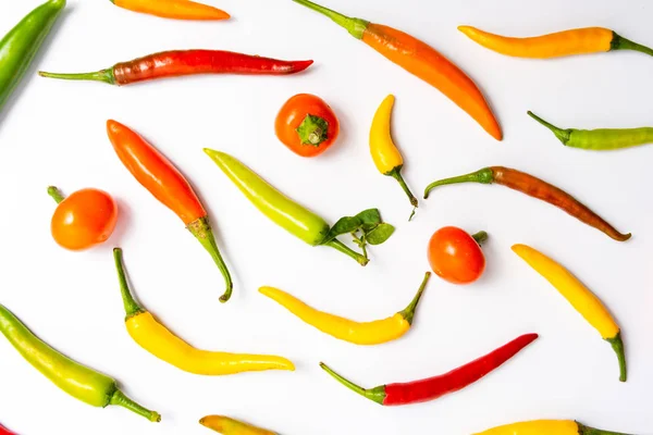Various Kinds Peppers Background Flat Lay — Stock Photo, Image