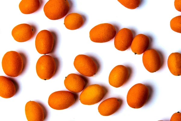 Kleine Sinaasappelen Kumquat Geïsoleerd Witte Achtergrond — Stockfoto