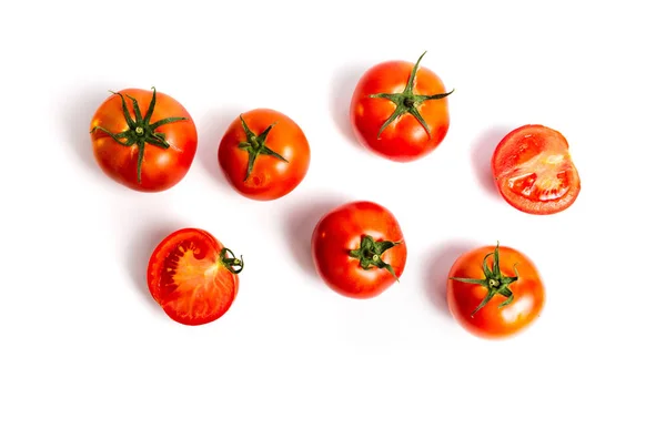 Pomodori Freschi Sfondo Bianco Isolato Piatto Lay — Foto Stock