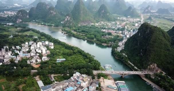 Formação Carste Paisagem Campo Arroz Perto Yangshuo Província Guangxi China — Vídeo de Stock