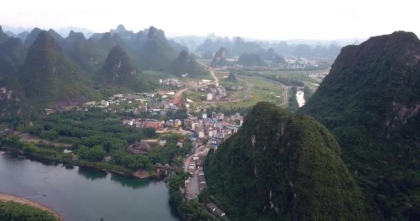 Karst Formations Rice Field Landscape Yangshuo Guangxi Province China — Stock Video