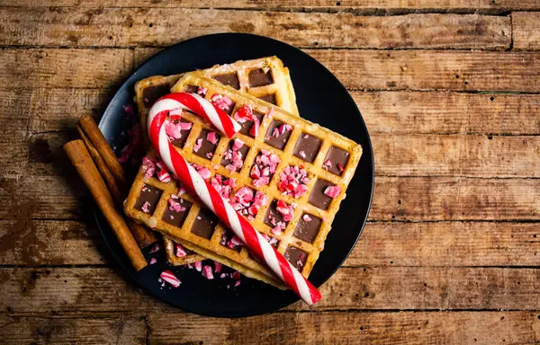 Homemade Waffles Christmas Decorations Symbols — Stock Photo, Image