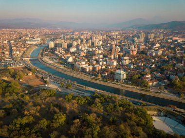 Drone photo of the city of Nis at autumn from the fortress clipart