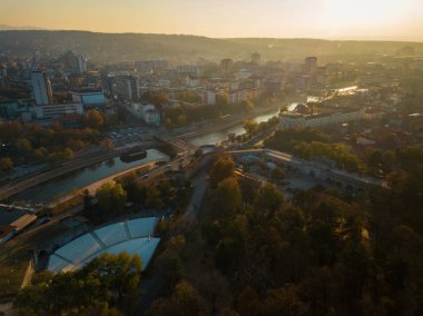 Aerial photo of the summer stage and the city of Nis, Serbia clipart