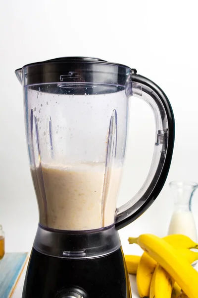 Banaan Gezonde Smoothie Maken Een Blender — Stockfoto