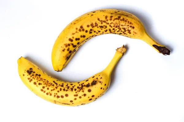 Пятнистые Бананы Изолированные Белых Здоровых Фруктах — стоковое фото