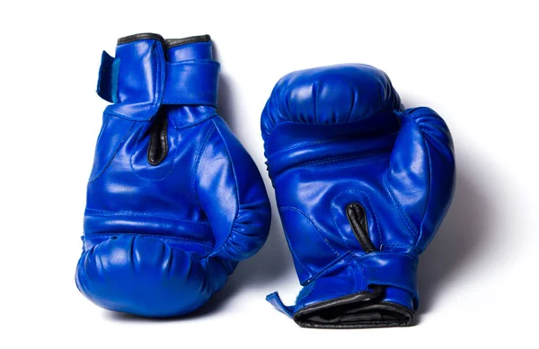 Dvě Modré Boxerské Rukavice Izolovaných Bílém Pozadí — Stock fotografie