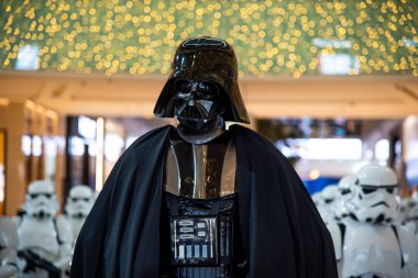 Dubai, United Arab Emirates - December 11, 2018: Star wars character Darth Vader displayed in Dubai mall lobby clipart