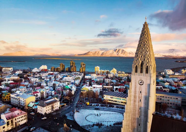 Hallgrimskirkja Kirche Und Stadtbild Von Reykjavik Island Luftaufnahme — Stockfoto