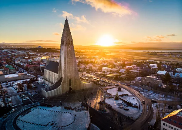 Hallgrimskirkja Kerk Reykjavik Ijsland Luchtfoto Stadsgezicht — Stockfoto