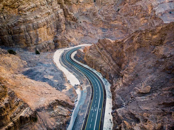 Jebal Jais Kronkelige Bergweg Van Woestijn Verenigde Arabische Emiraten — Stockfoto