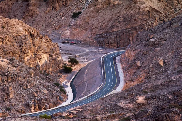 Jebal Jais Tortuoso Deserto Strada Montagna Negli Emirati Arabi Uniti — Foto Stock