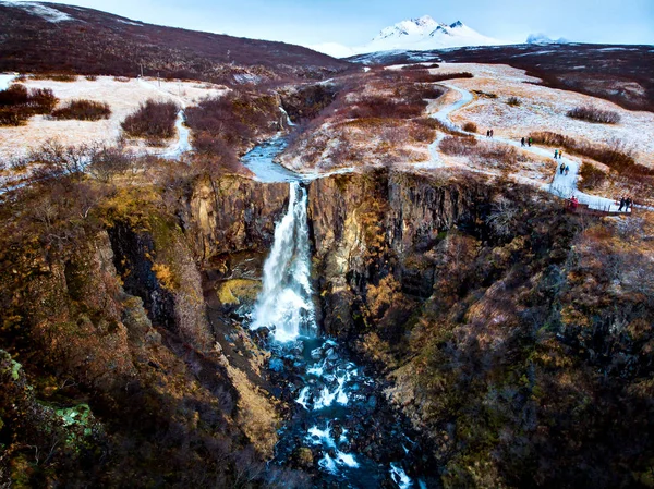 Cascade Svartifoss Située Dans Parc National Vatnajokull Islande Vue Aérienne — Photo