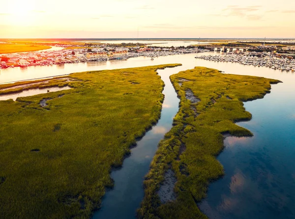 Foto Aérea Puesta Sol Sobre Bahía Wildwood Nueva Jersey — Foto de Stock