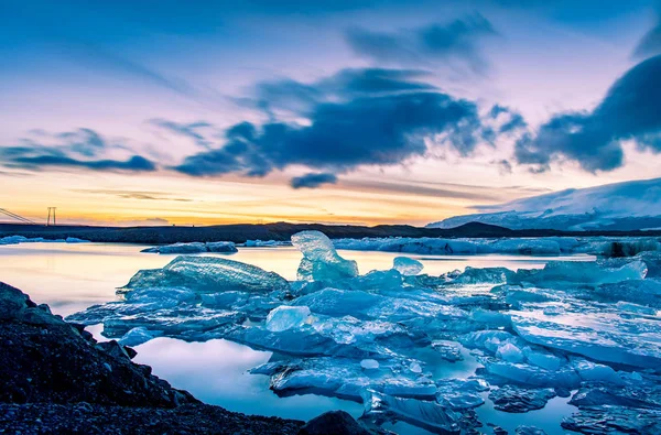 Jokulsarlon Льодовик Лагуни Ісландії Сутінки Довгою Витримкою — стокове фото