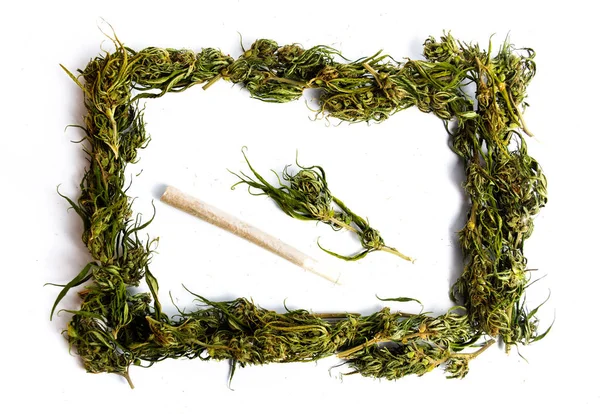 Marijuana Cannabis Hemp Joint White Top View — Stock Photo, Image