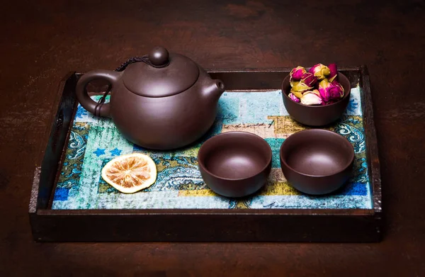 Traditional Tea Set Table Side View — Stock Photo, Image