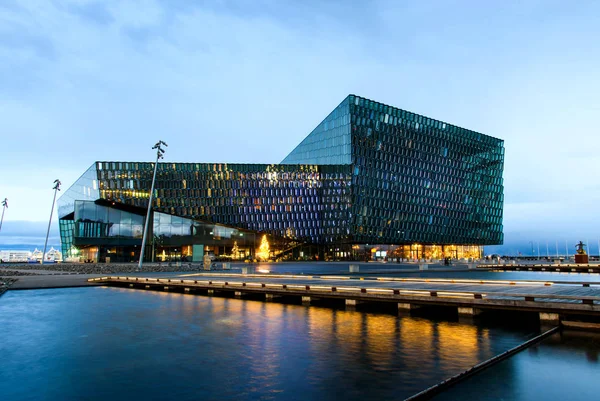 Reykjavik Concerto Centro Conferências Islândia Hora Azul Antes Nascer Sol — Fotografia de Stock