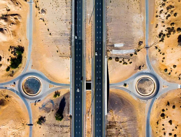 Bir Çöl Otoban Yolu Havadan Görünümü — Stok fotoğraf