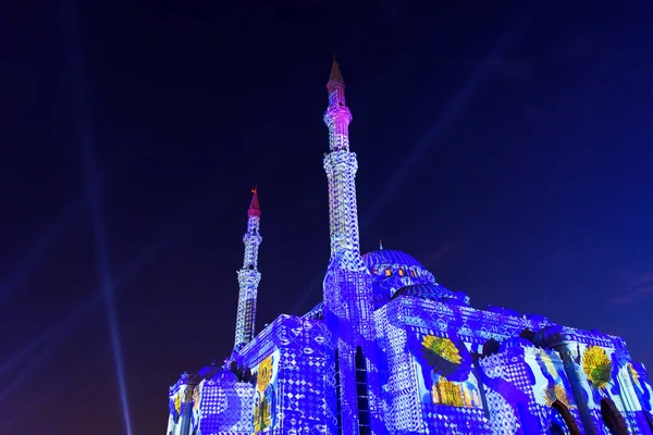 Beleuchtete Moschee Sharjah Uae Während Des Lichterfestes — Stockfoto