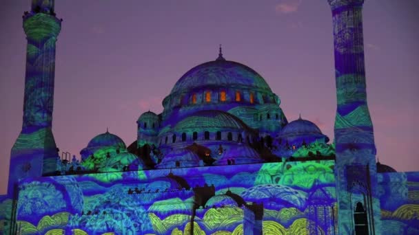 Иллюминированная Мечеть Шардже Оаэ Время Светового Фестиваля — стоковое видео