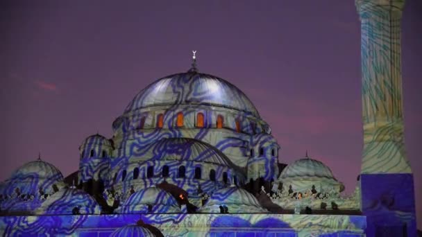 在光明节期间 Uae 沙迦的灯火通明的清真寺 — 图库视频影像