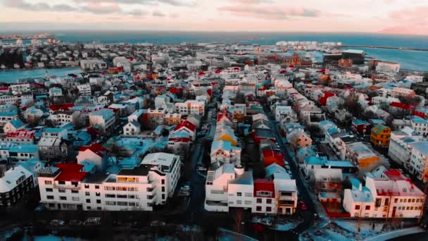 Reykjavik Skyline Och Gatorna Flygfoto — Stockvideo