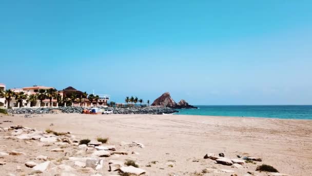 Fujairah Praia Areia Nos Emirados Árabes Unidos Vista Aérea — Vídeo de Stock