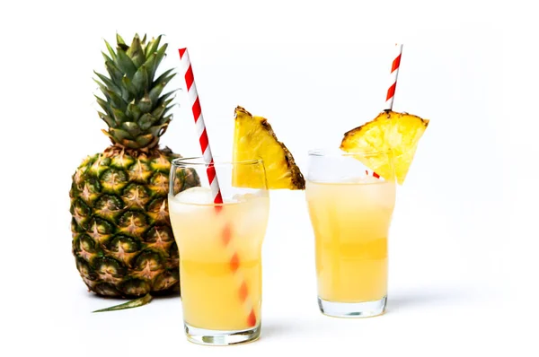 Refreshing pineapple juice in decorated glass — Stock Photo, Image