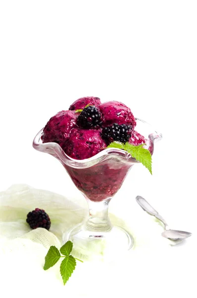 Ovocná zmrzlina z BlackBerry v izolovaném poháru — Stock fotografie