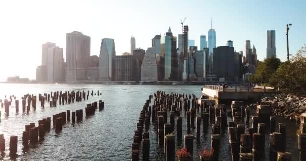 New York Belvárosában Skyline Felett Hudson Folyó Légi Megtekintéséhez — Stock videók