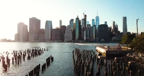 New York Downtown Skyline Hudson River Luchtfoto — Stockvideo