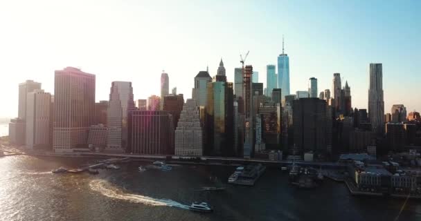 Hudson Nehri Havadan Görünümü Üzerinde New York Şehir Silueti — Stok video