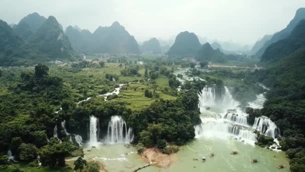 Ban Gioc Detian Vattenfall Kina Och Vietnam Gränsen Flygbilder — Stockvideo