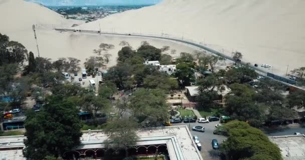 Huacachina Пустелі Оазис Залучення Подорожей Перу Повітряних Кадрів — стокове відео