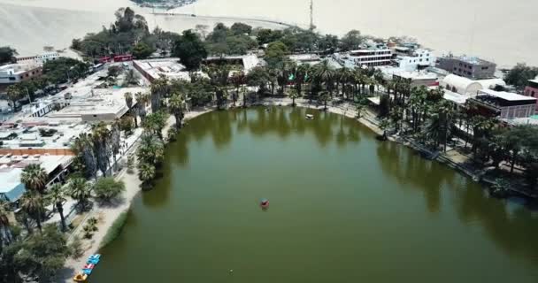 Oasi Desertica Huacachina Attrazione Turistica Perù Riprese Aeree — Video Stock