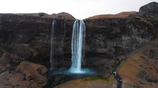 Seljalandsfoss Wasserfall Island Luftaufnahmen — Stockvideo