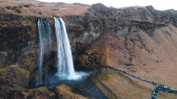 Cachoeira Seljalandsfoss Islândia Filmagem Aérea — Vídeo de Stock