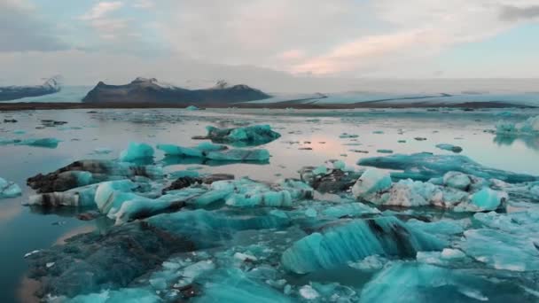 Jokulsarlon Glacier Lagoon Icebergs Στην Ισλανδία Αεροφωτογραφία — Αρχείο Βίντεο