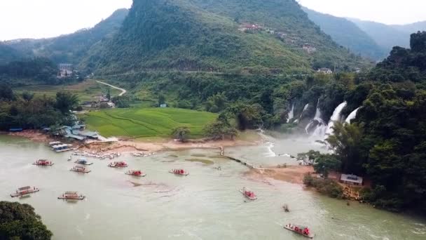 Ban Gioc Detian Waterval Grens Tussen China Vietnam Luchtbeelden — Stockvideo