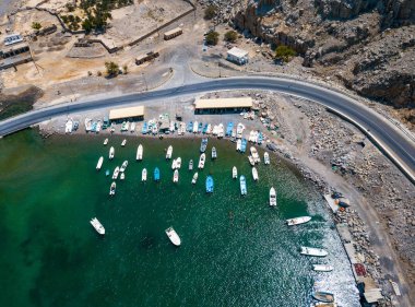 Coastal highway and fjords of Musandam in Oman aerial view clipart