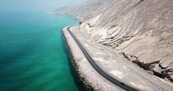 Kustvägen Och Havet Musandam Guvernement Oman Antenn Film — Stockvideo