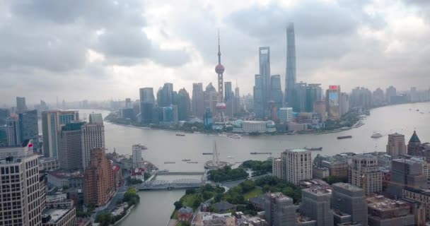 Imágenes Aéreas Del Horizonte Shanghai Con Increíbles Rascacielos Que Elevan — Vídeos de Stock