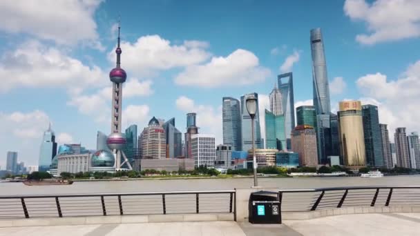 Shanghai Skyline Aerial Footage Amazing Skyscrapers Rising Haungpu River Cityscape — Stock Video